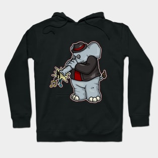 Funny elephant is playing the trumpet Hoodie